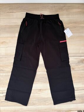 House Id Black Track Pants with Red Accent